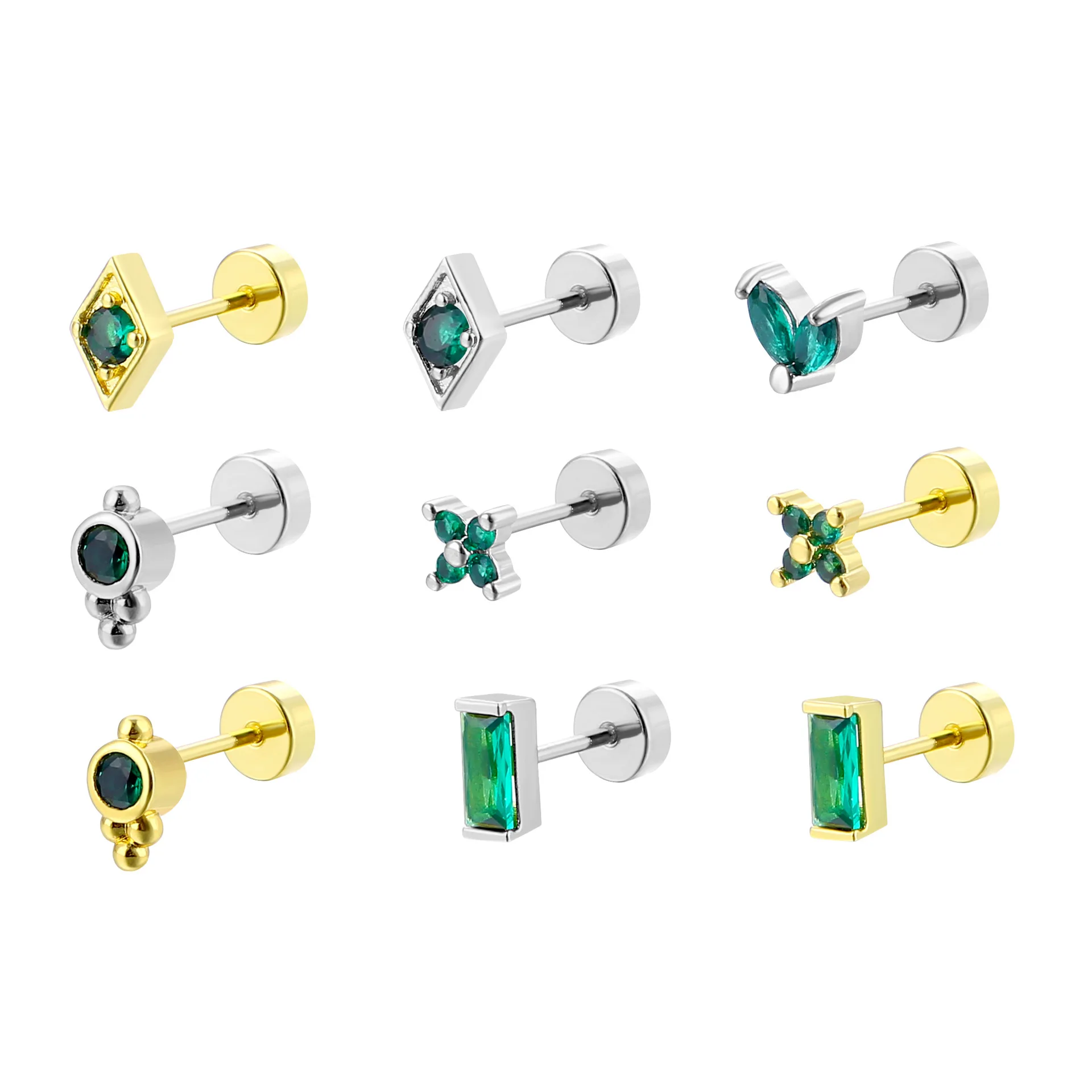 1 قطعة الفولاذ المقاوم للصدأ شقة عودة وأقراط للنساء الأخضر تشيكوسلوفاكيا ليف ساحة صغيرة القرط اللولب الزنمة محارة الأذن ثقب المجوهرات #1