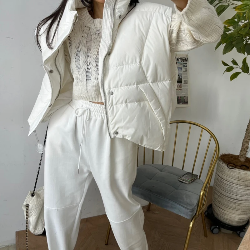 

Faionable Stand Collar Zipper Loose Women's Cotton Vest All-Match Autumn Winter Outerwear Pure Color Commute Sle