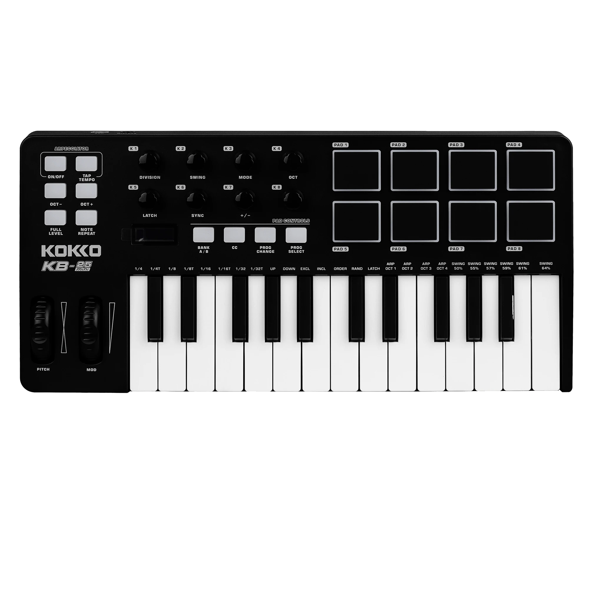 KOKKO KB-25mini MIDI Controller Keyboard Built-in Arpeggiator Octave Buttons USB Guitar Accessories Guitar Parts