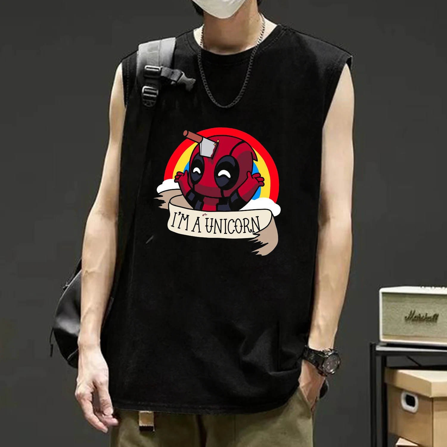 

2024 Dead Pool T Shirt Comic Men TShirt Funny Cartoon Digital Super Hero Camisetas I'm A Unicorn Sleeveless T-Shirt Vest Tops