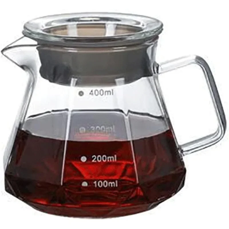 Diamond Fashion Design Glass Coffee Carafe, Glass Coffee Pot with Lid for Drip Coffee Maker,Coffee Sharing Pot 400ml(13.5oz)