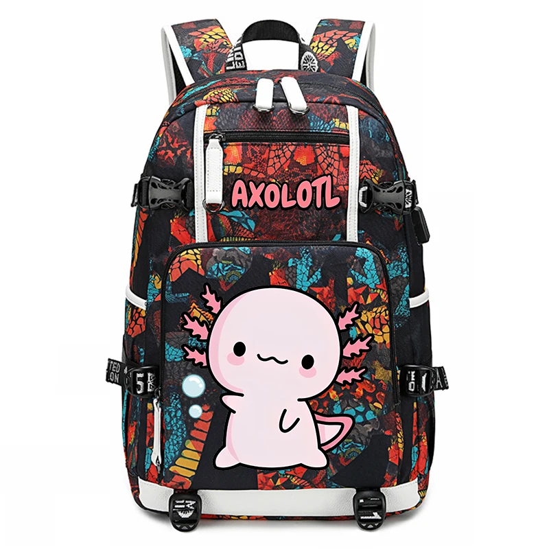 Mochila escolar con estampado Axolotl para estudiantes, bolsa de viaje de gran capacidad, regalo escolar para niños