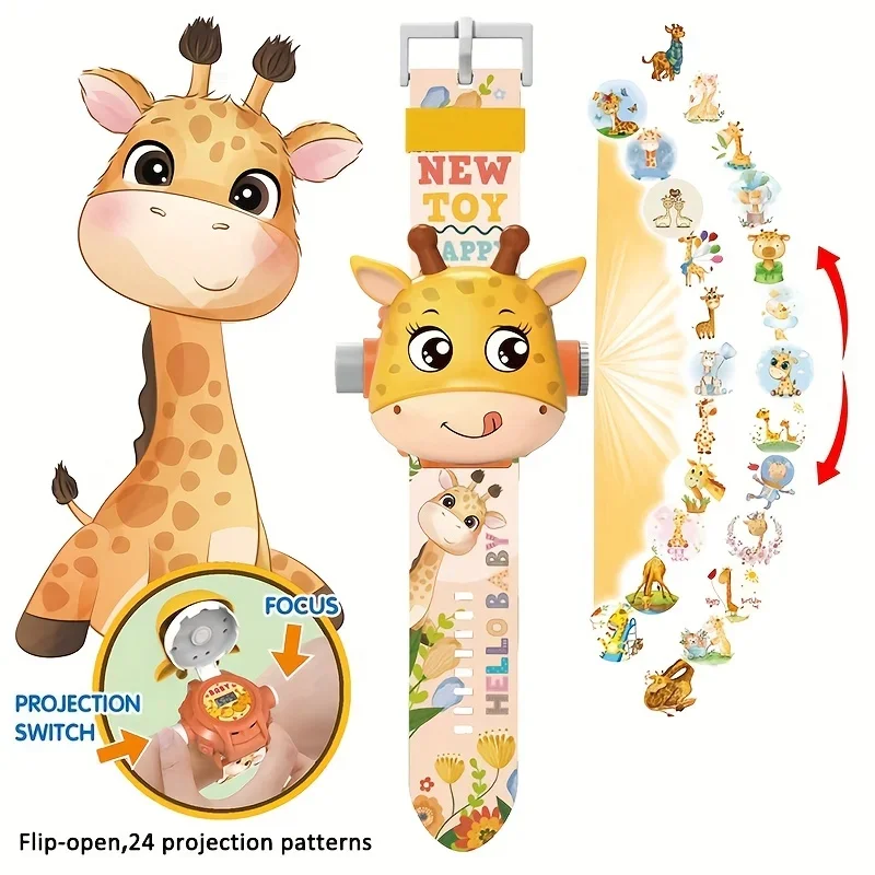 3D Cartoon Animal Projection Electronic Watch For Kids -24 Patterns-Adjustable- Boys Girls Birthday Gift Educational Toy Gift