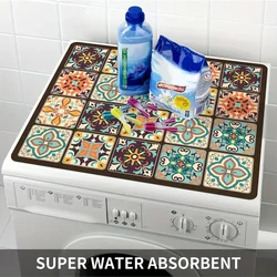 50X60cm Vintage Checkered Printed Washing Machine Dust Cover Pad, Quick-Dry Absorbent Protective Top Mat For Washer And Dryer