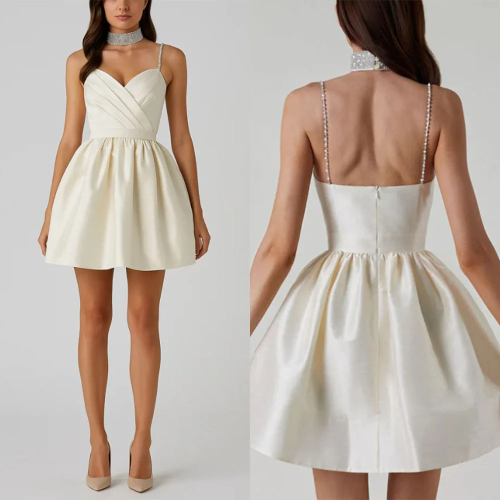 

Customized V-neck White A-line Dresses Sleeveless Vestido Madrinha De Casamento Платье На Выпускной Женское فساتين سهره Prom