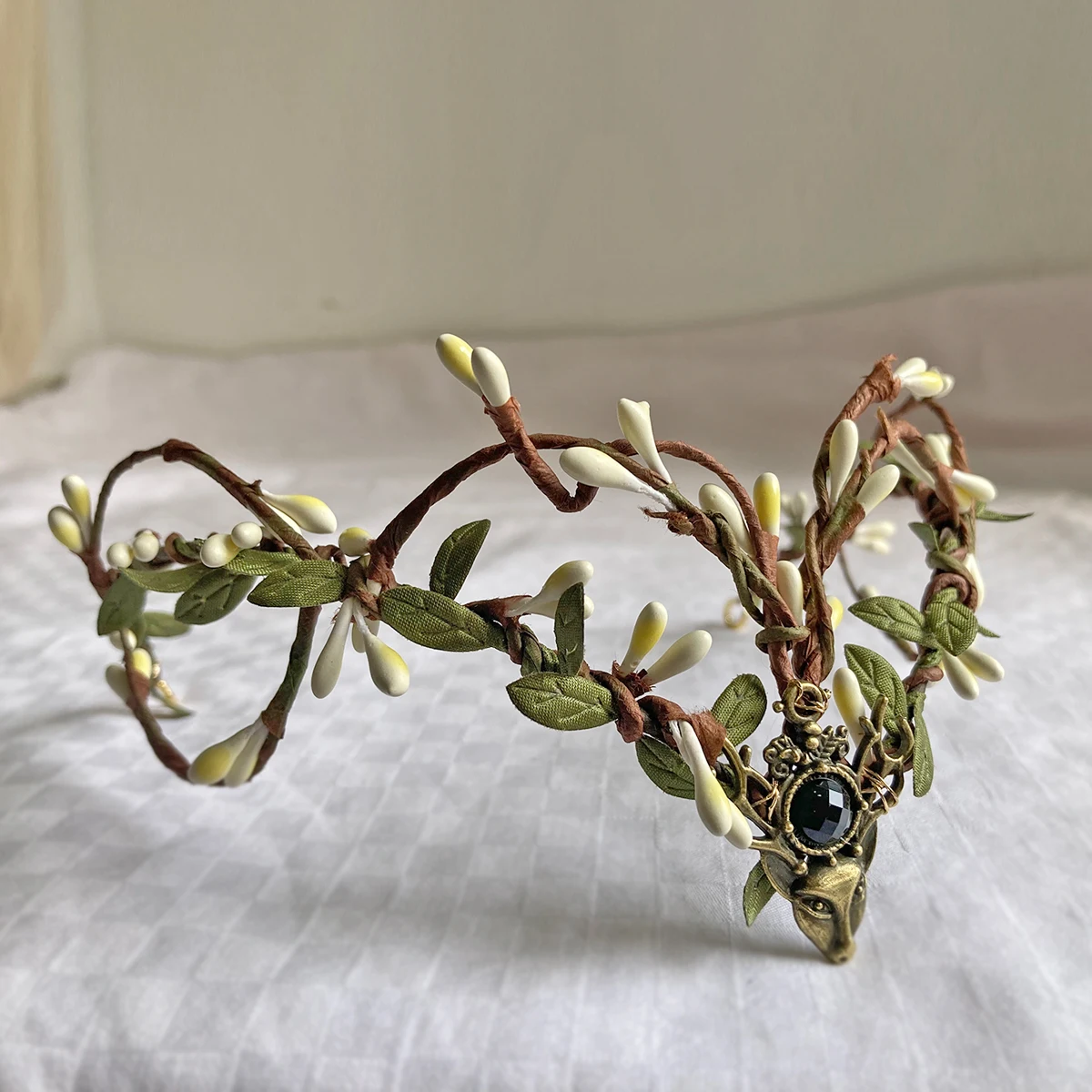 Handmade Enchanted Forest of Leaves Moon Woodland Tiara elf Elven Headpiece Fairy Crown Elvish Tiara with Branches Moon Dragon