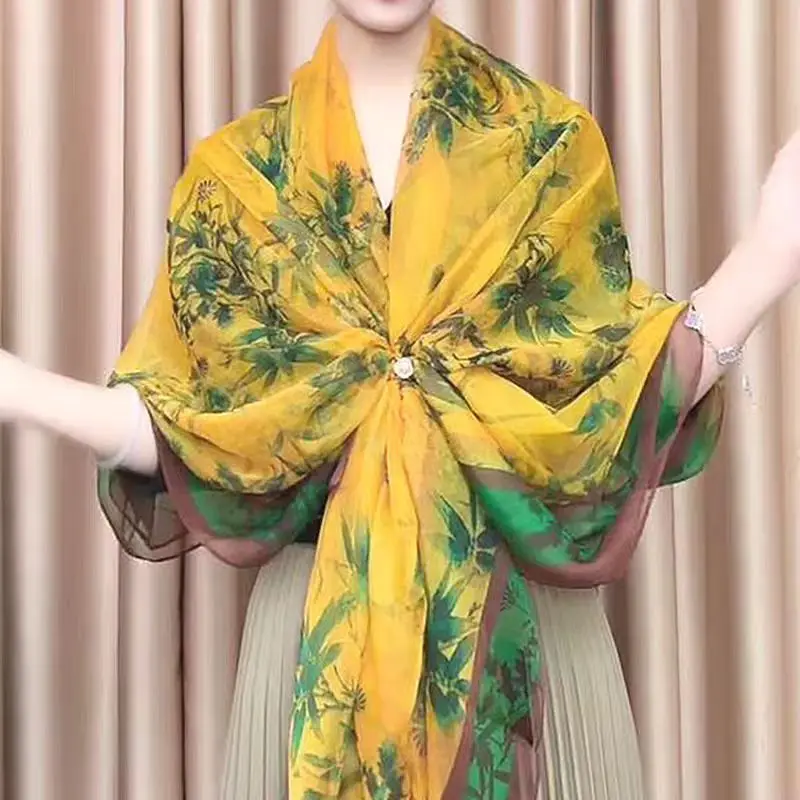

Новая модная шаль из шифона, солнцезащитный платок, женский стиль, пляжное полотенце, популярный принт, шелковая накидка, роскошная пылезащитная большая бандана