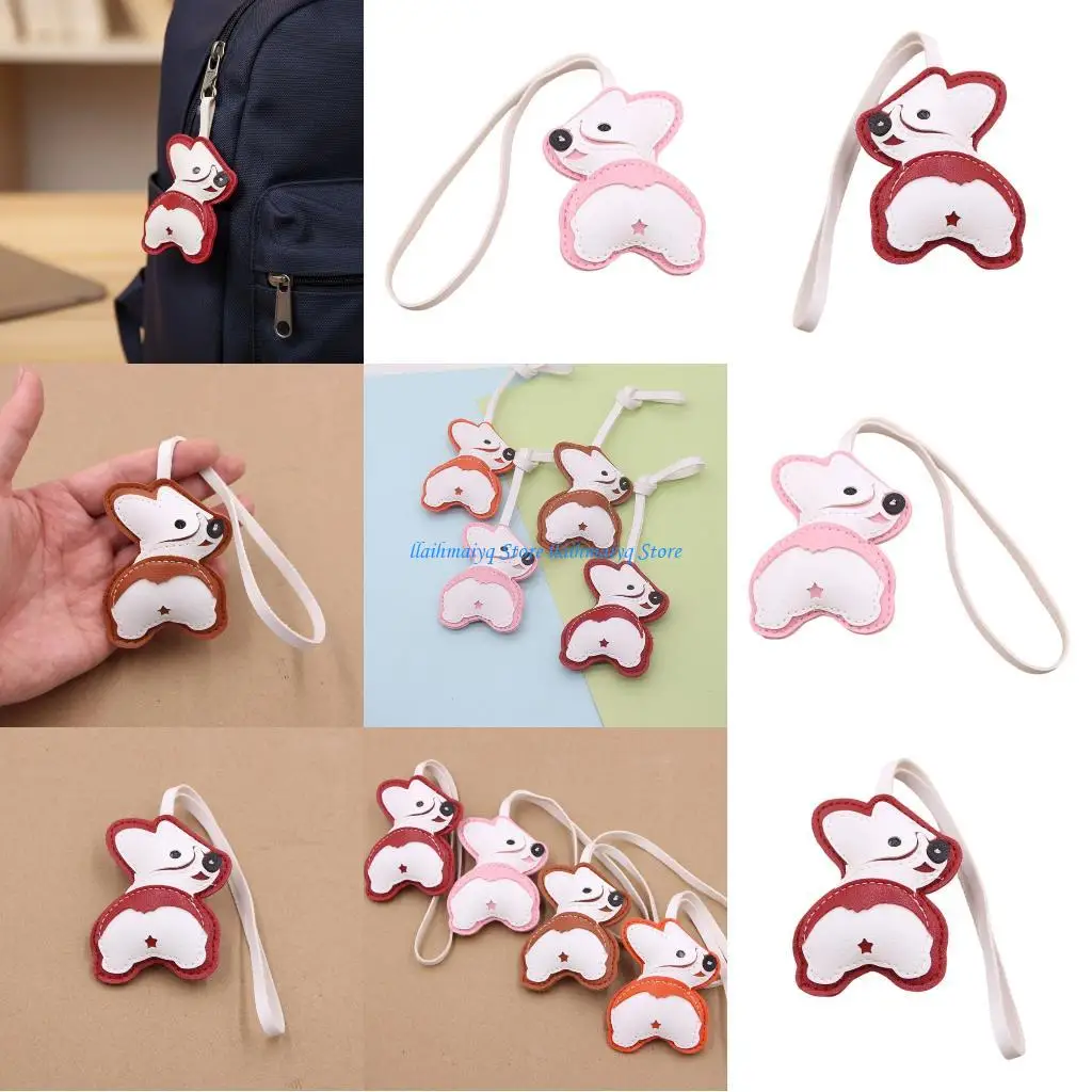 

573B Handmade PU Leather Corgi Keychain Creative Bag Hanging Decoration Accessory