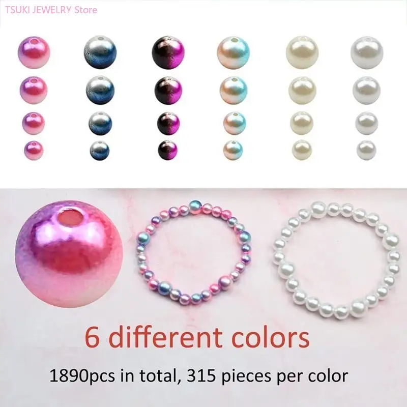 62KE 1890Pieces 4/6/8/10mm Changing Color Beads Earring Knitting Decors Pearl Bead