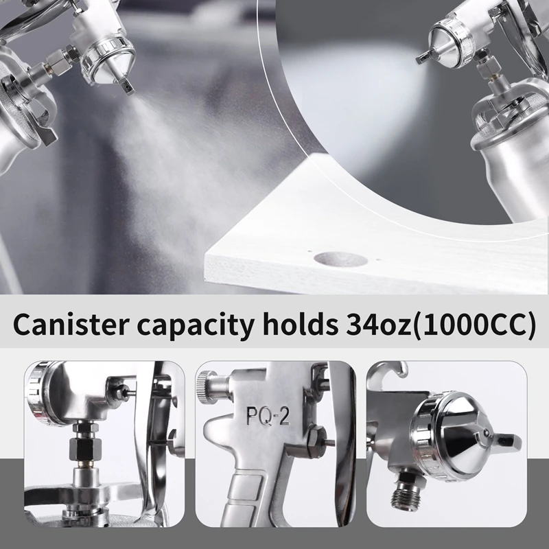 PQ-2 Paint Spary Gun Pressure Siphon Feed Spray Gun With 1000Cc Cup Nozzle Tip Size 2.0Mm For Automotive Household