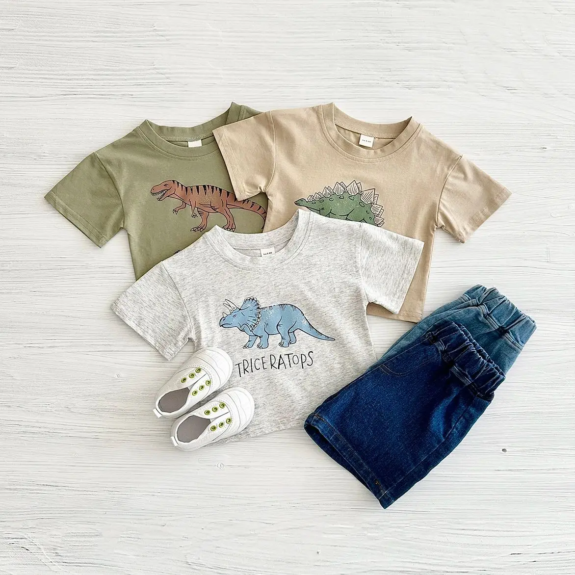 2024 Newborn Baby Boys Clothing Summer Set Cartoon Dinosaur Print Cotton Short Sleeved Denim Shorts Girl Clothes 0-3 Years