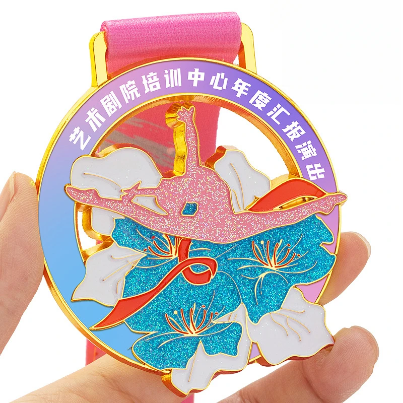Dance Medal Ballet Competition Award Trophy Flower Ribbon Souvenir Custom Engraving School Art Festival Winner Gift