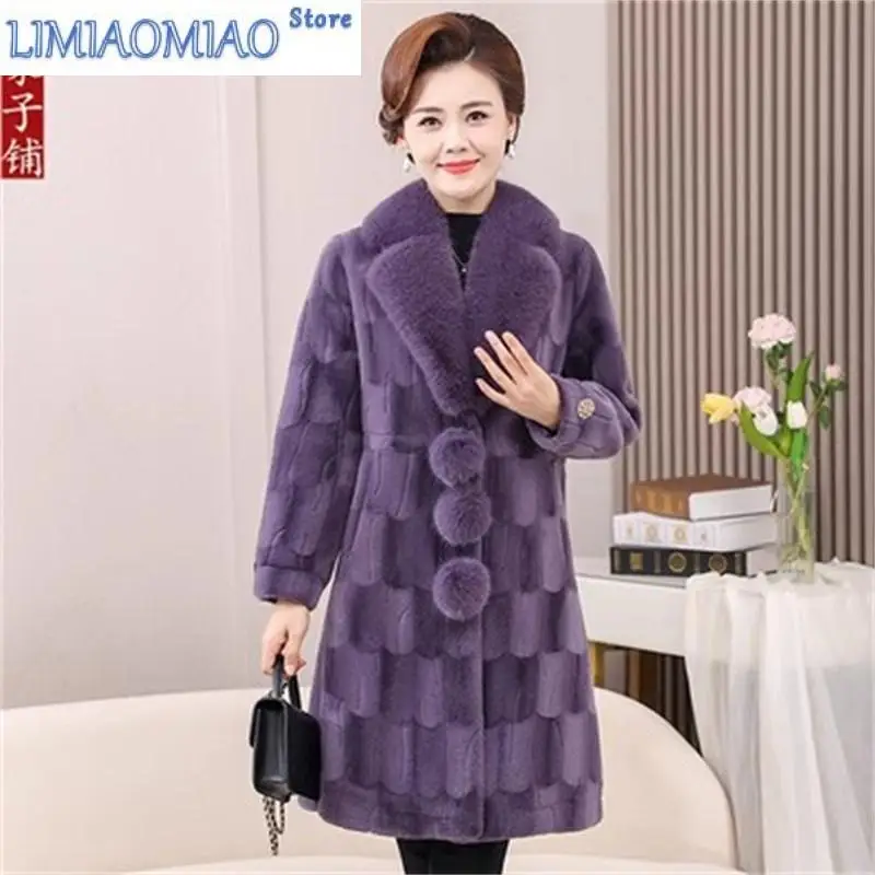 Mom's Winter Outfit Mink Fur Coat For Middle-Aged And Elderly Women With Large Fur Collar Noble Fur One Piece Grandma's OutCoat