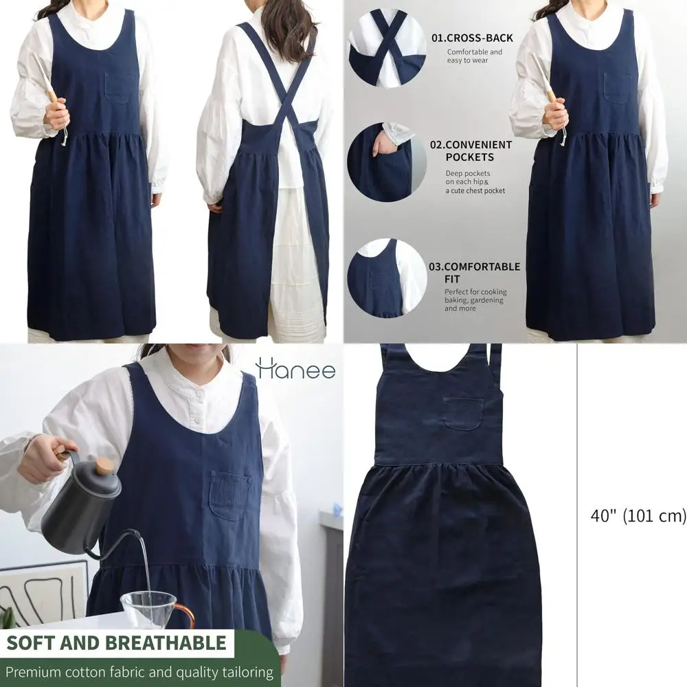 

Хлопковые женские фартуки с перекрестной спинкой в японском стиле и карманами | Симпатичный передник для кухни и многого другого (6 цветов)