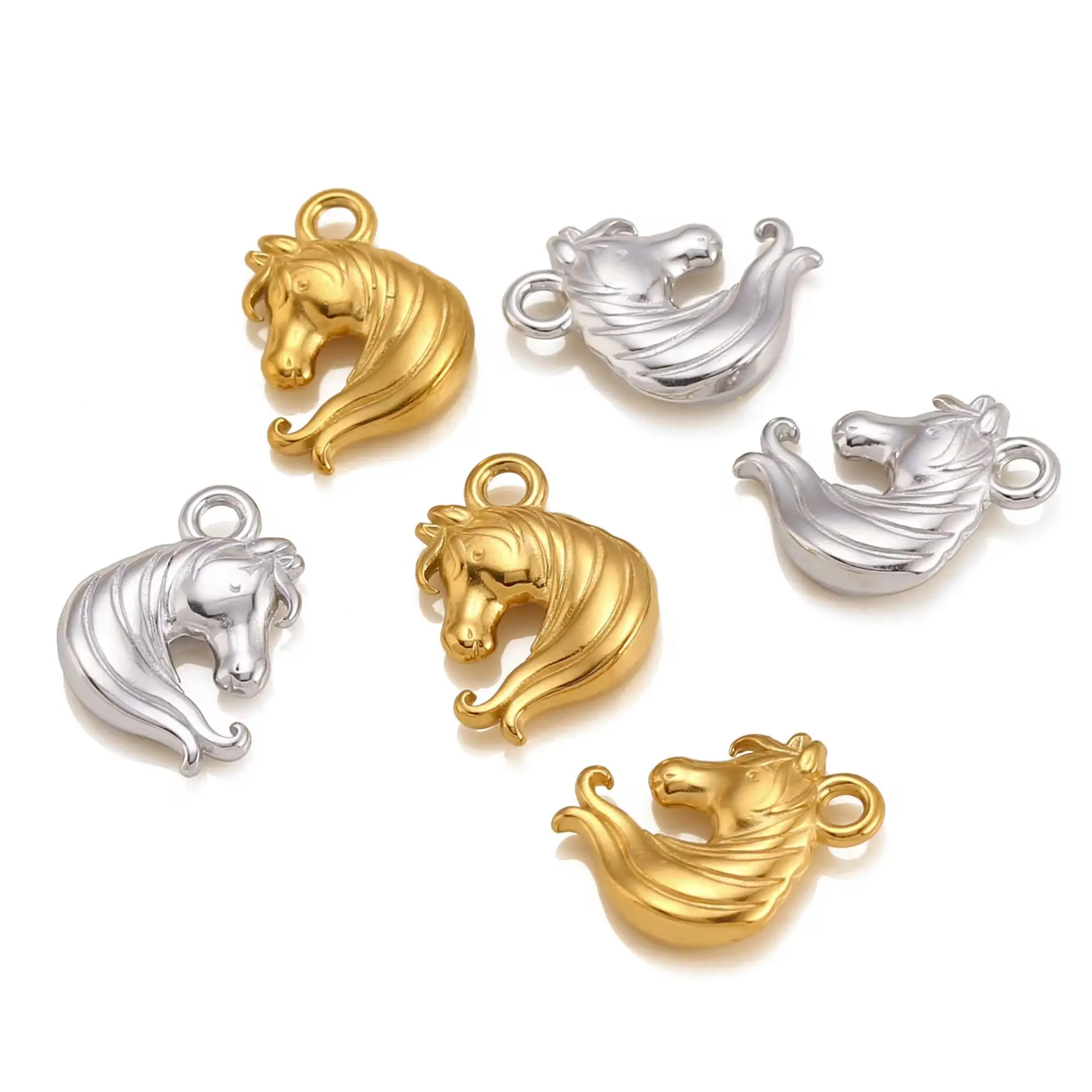 3pcs/Lot Cute Pony Pendant Stainless Steel Horse Head Gold Color Charm Accessories Diy Earring Bracelet Necklace Jewelry Making