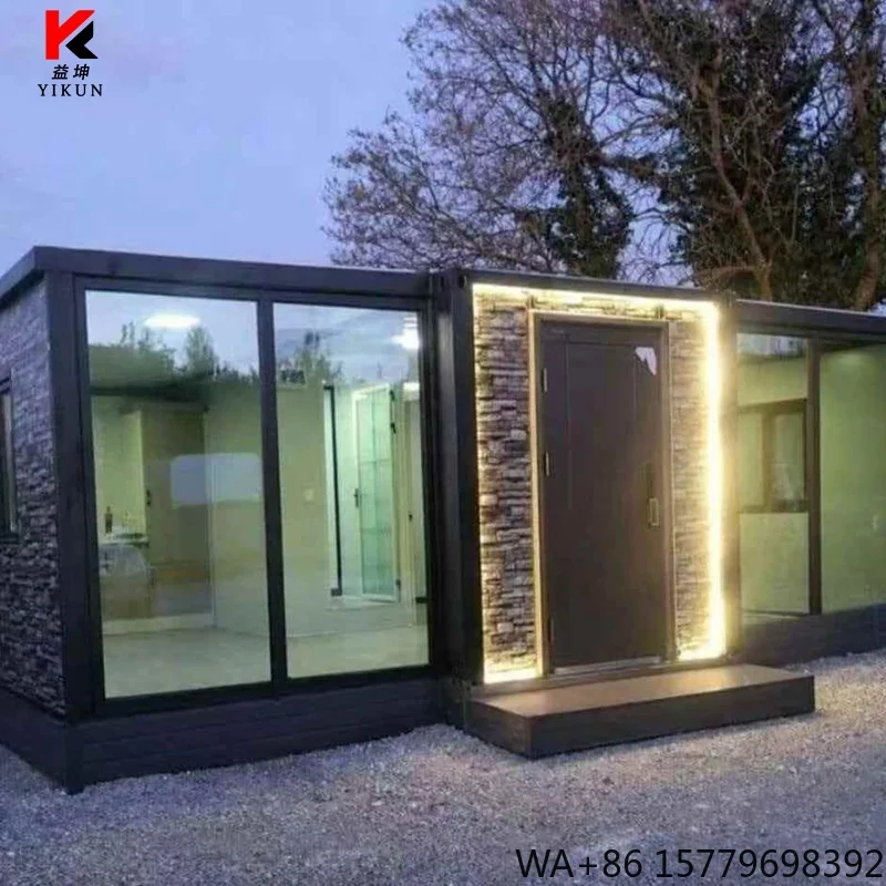 New Design Outdoor 20ft Waterproof Folding Expandable Steel Container House 2 Bedrooms with Bathroom Kitchen Residential