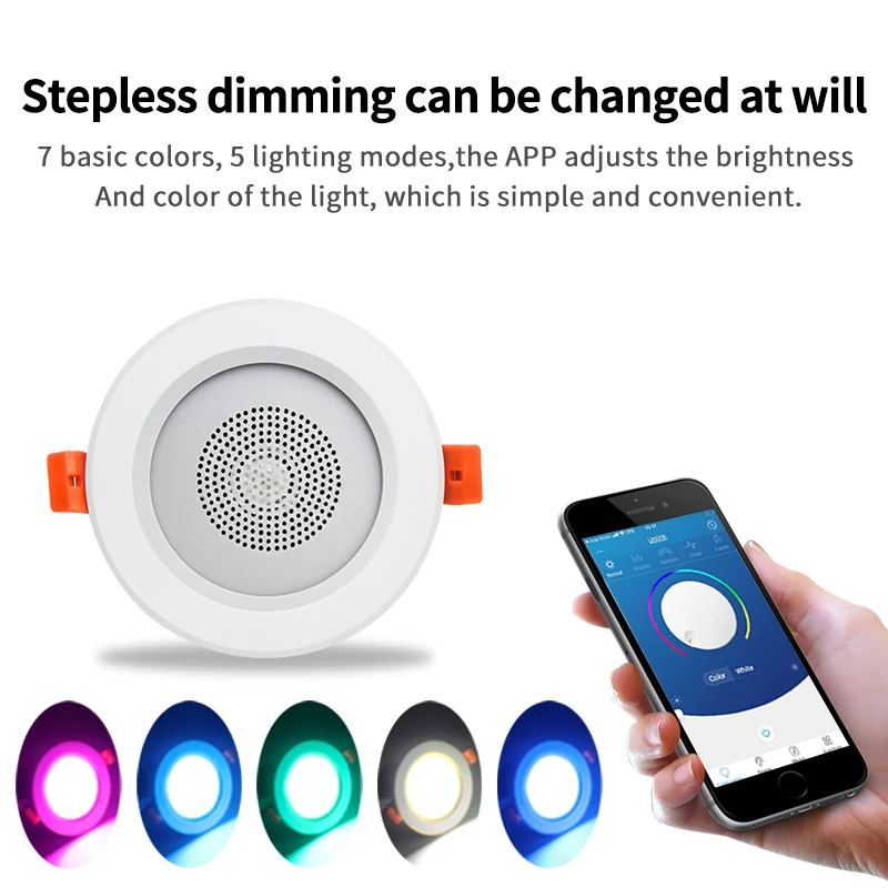 Mini Bluetooth ceiling speaker LED Smart Music Background Dimmable Color Changing Wall Speaker Mobile APP Remote Control