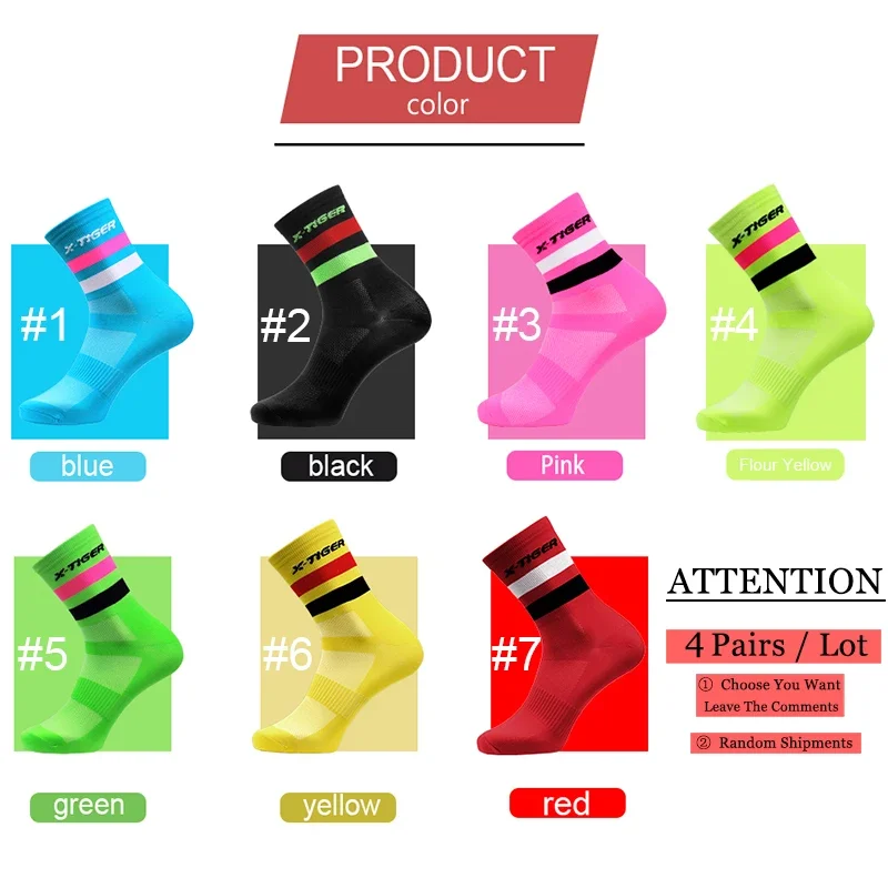 X-TIGER Cycling Socks Women Men Professional 7 Colors Road Bicycle Socks Outdoor Brand Racing Bike Compression Sport Socks