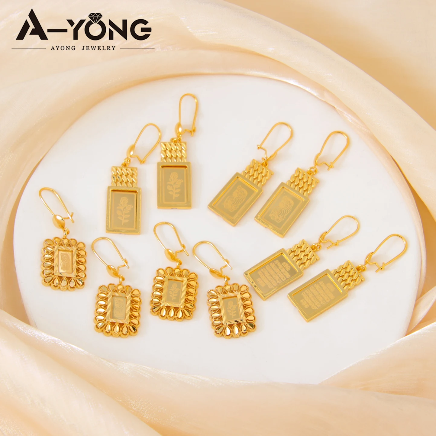 AYONG Arab Luxury Dangle Earrings 21K Gold Plated Dubai Elegant Drop Earring for Women Fashion Wedding Party Jewelry Gift