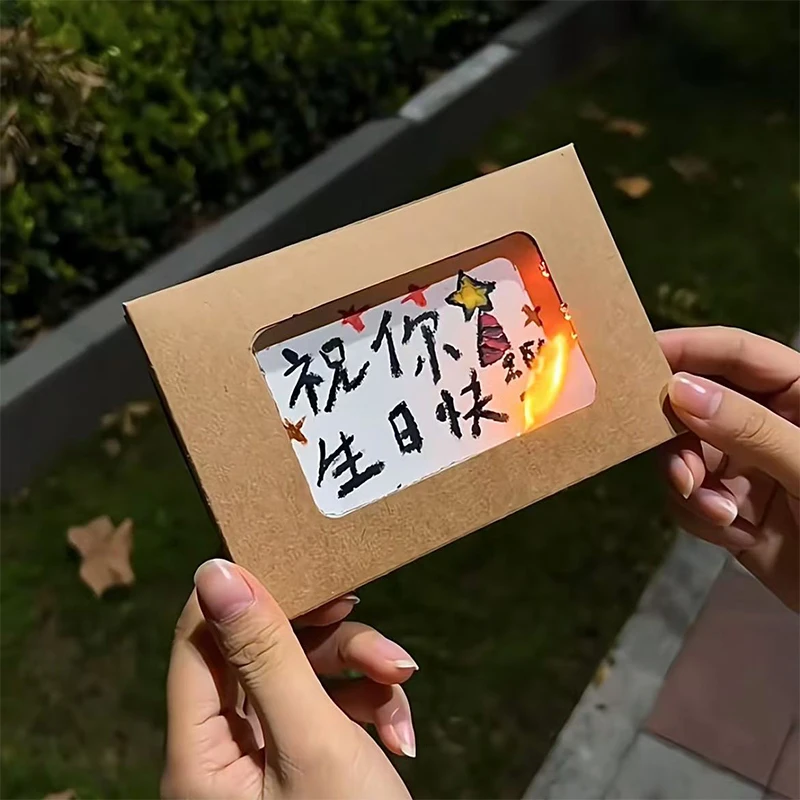 Flame Burning Greeting Card DIY Handmade Burning With Matches Happy Birthday Envelope Paper Material Wrapped Greeting Card Gift