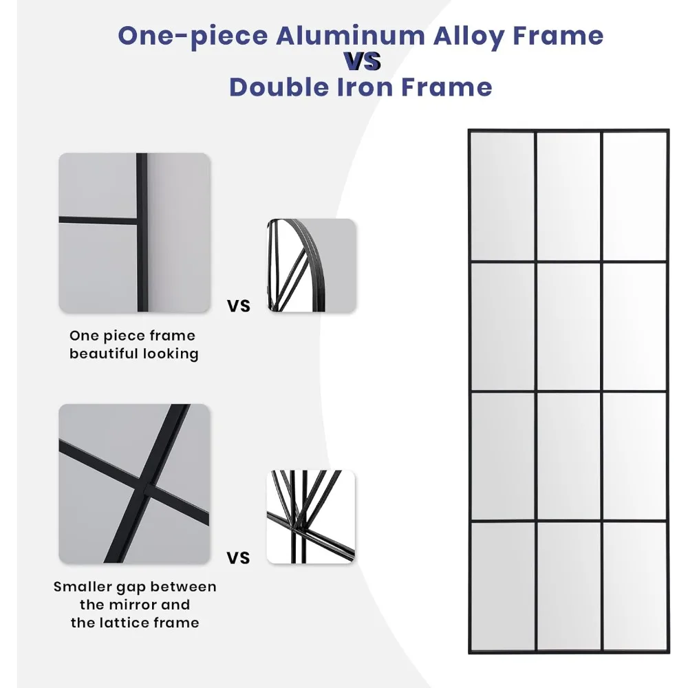 Full Length Art Pane Wall Mirror 65x24 for Farmhouse Decor - Leaning or Hanging, Ideal for Bedroom and Living Room