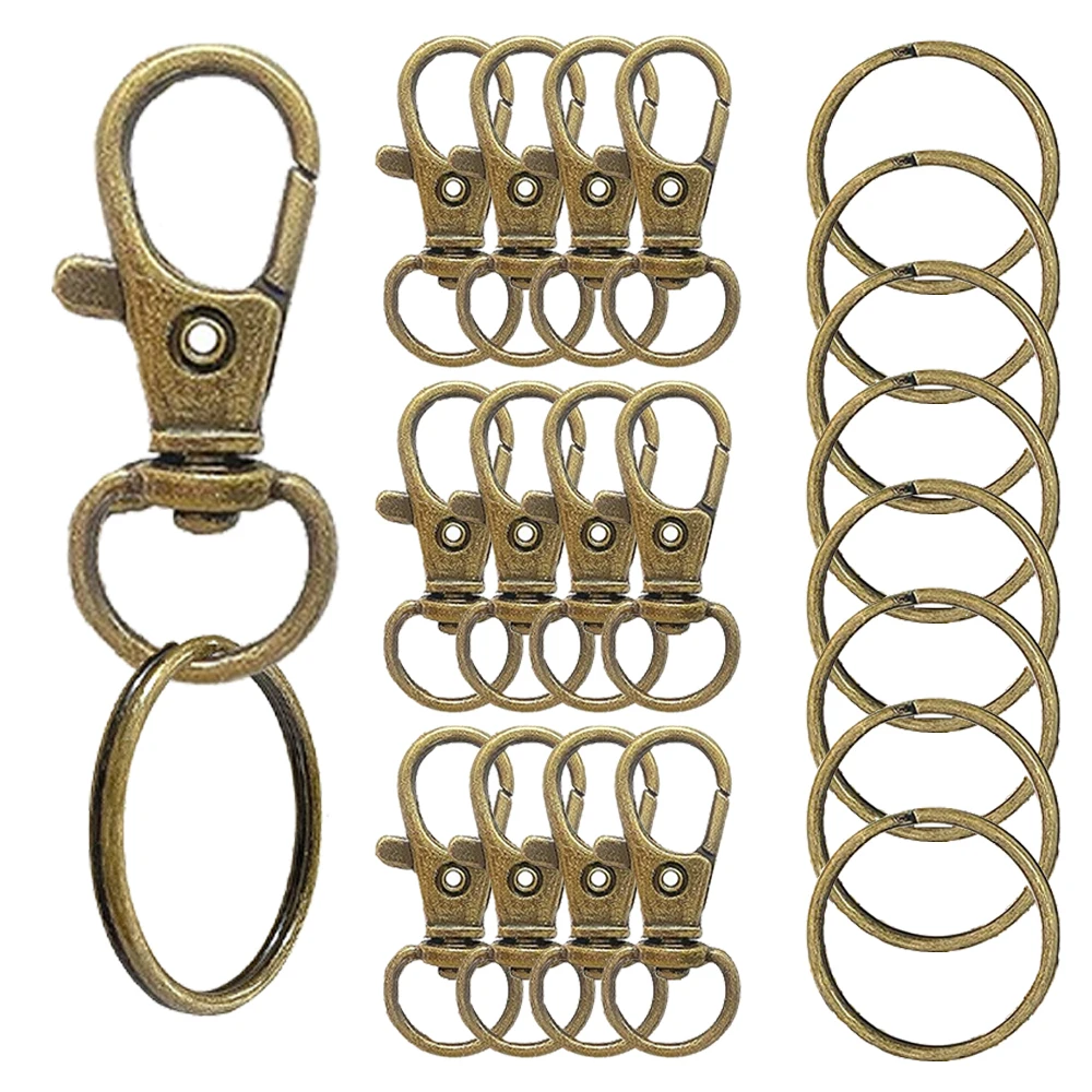 14/25 sets draaibare legering veer-kreeftgespen met metalen splitringen, geschikt voor DIY dierenhalsbanden, sleutelhangers, labels, accessoires, knutselwerk - afbeelding 1