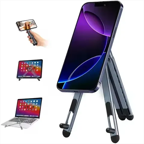 New Magnetic Phone Holder Aluminum Alloy Stand Multi-functional Handheld Desktop Bracket Universal for Smartphone Tablet Laptop