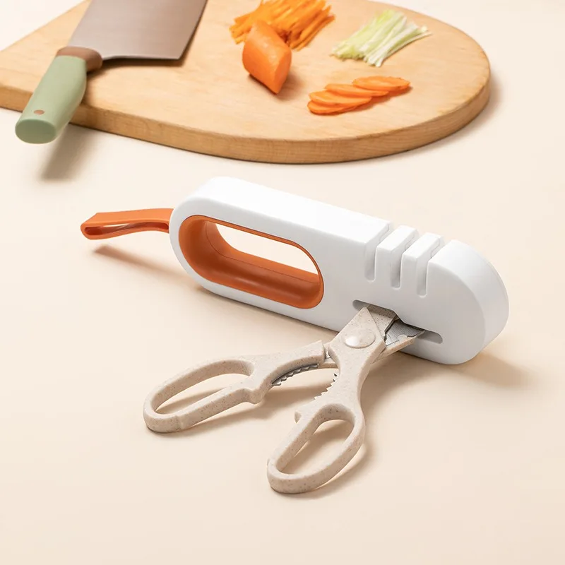 Multi-Functional Knife Sharpener Kitchen Sharpener Restores Serrated Blade Knives and Scissors, Diamond Tungsten Steel Ceramics