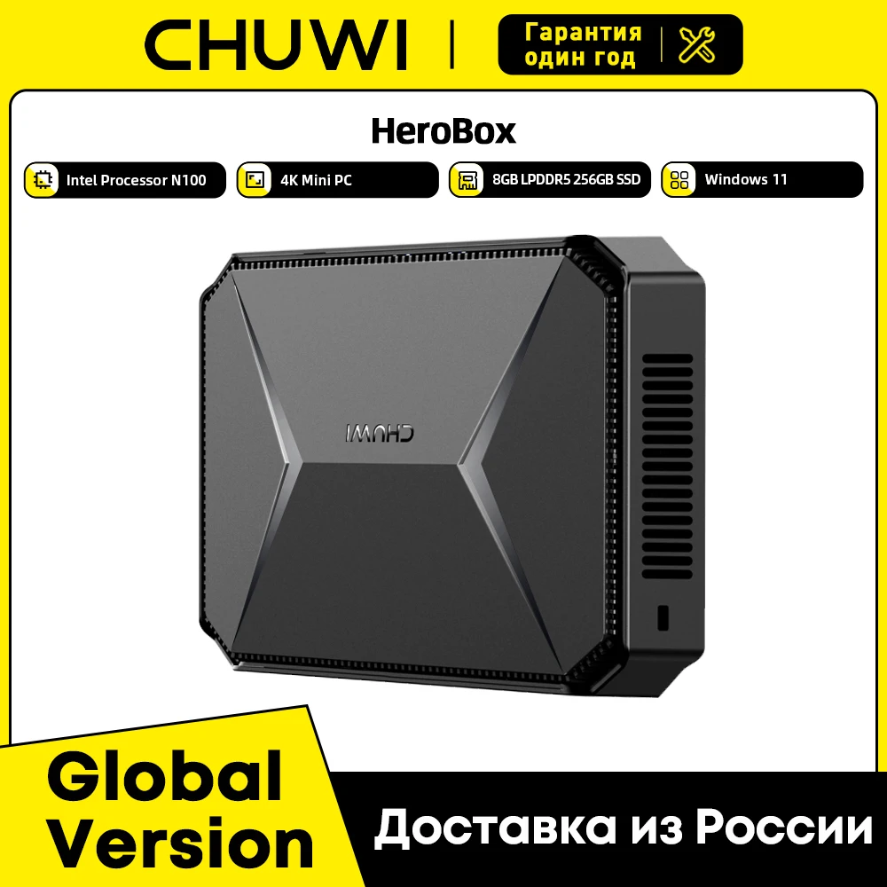 

CHUWI Herobox Gaming Mini PC Intel N100 8GB RAM 256G SSD Quad Core Windows 11 Wifi 6 Bluetooth 5.2 Wtih HD Port VGA 3.5mm Port