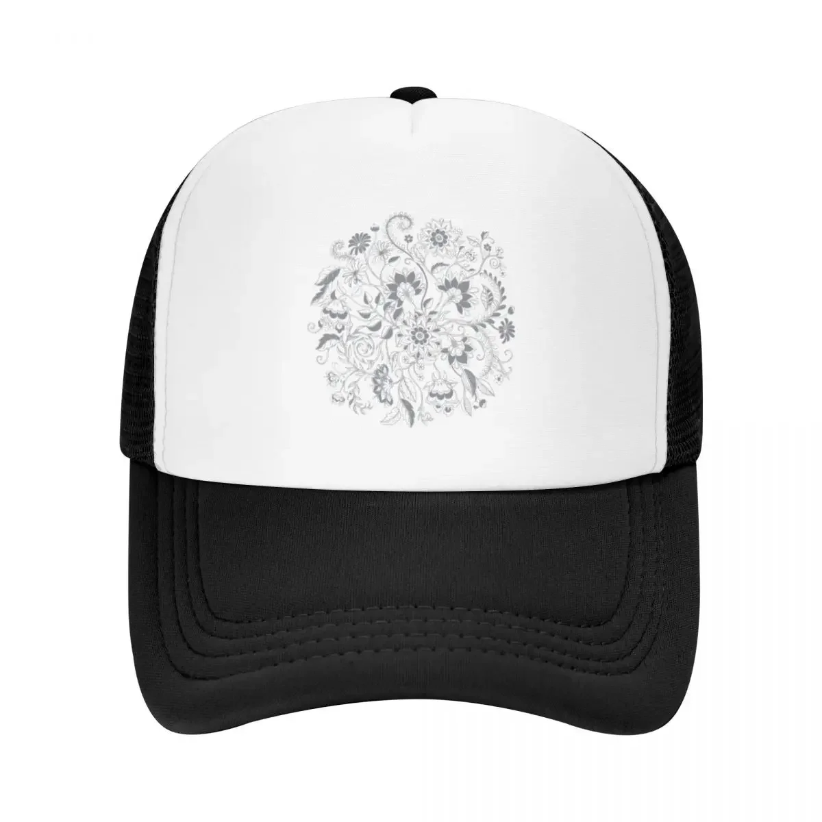 Jacobean-Inspired Light on Dark Grey Floral Doodle Baseball Cap Gentleman Hat custom Hat Fishing cap Girl'S Hats Men's