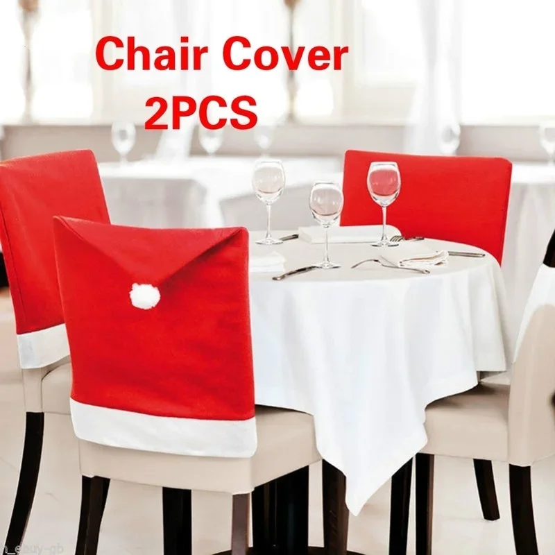 2pcs/set Santa Clause Red Hat Chair Covers Decorative Christmas Dinner Table Party Home Decoraton Cloth Chairs Cover