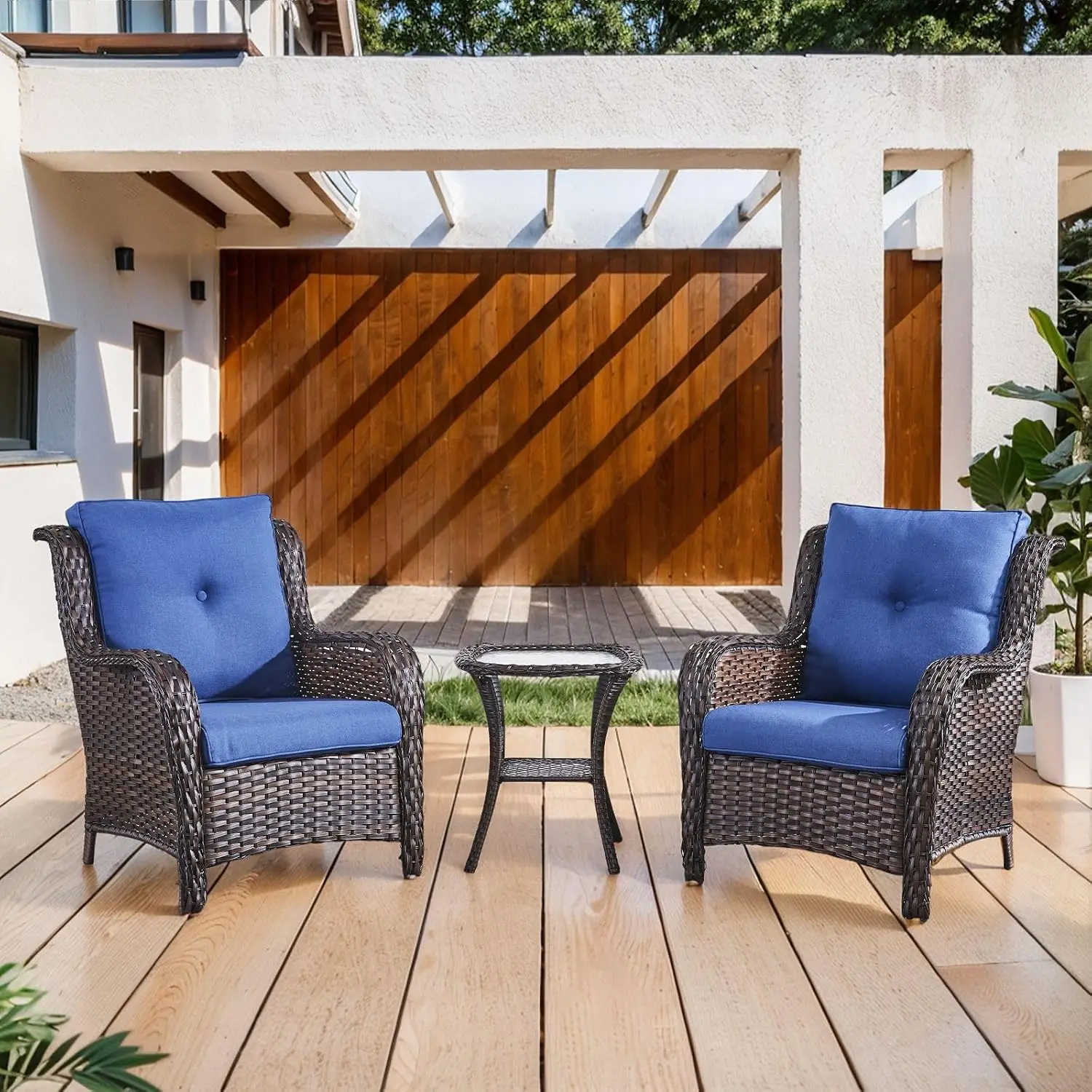 Outdoor Wicker Bistro Set 3-Piece Deep Seating Patio Chair & Side Table, Customized