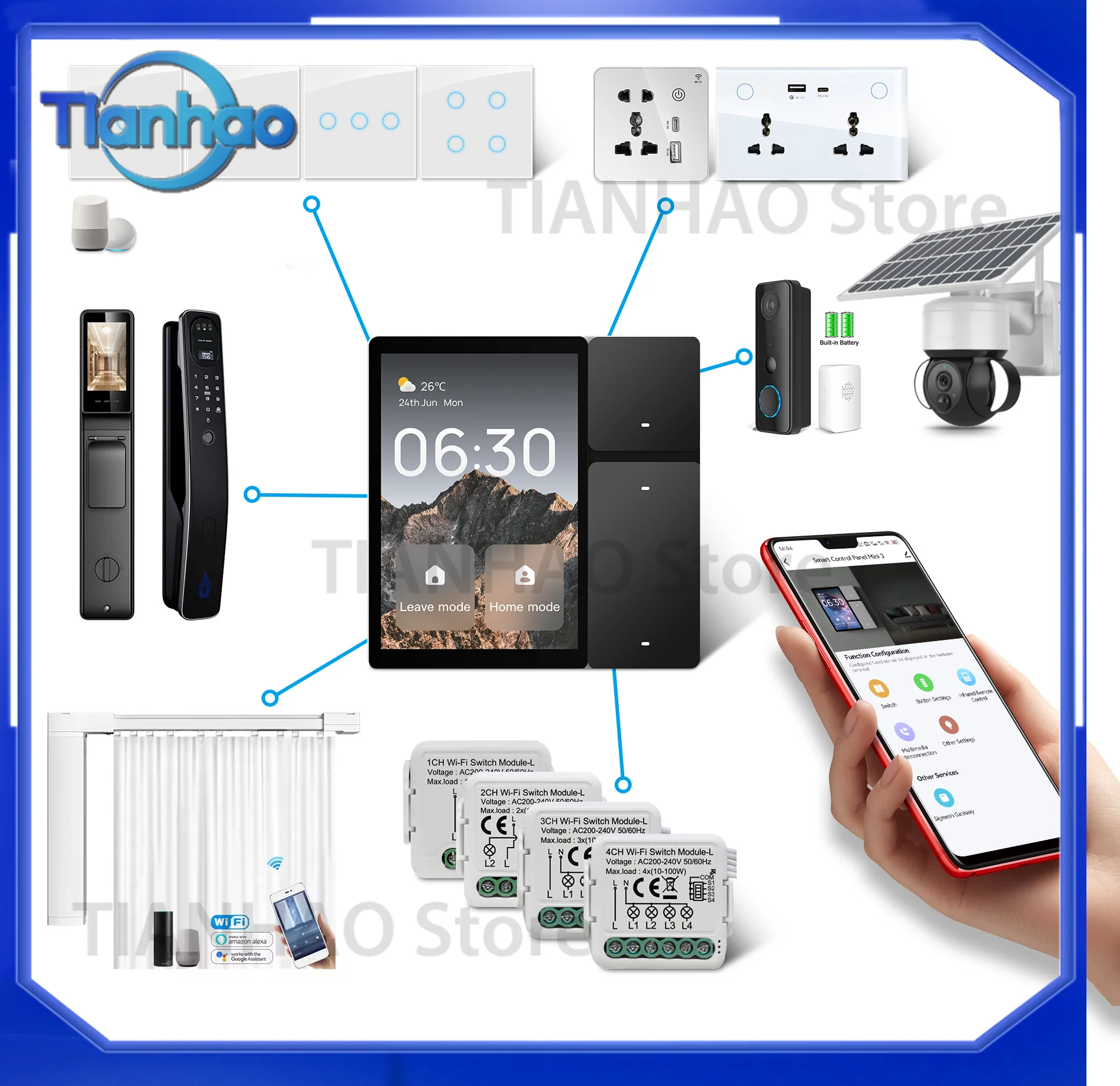 Hot WiFi Smart Home Central Switch for Tuya Built-in Infrared and Alexa Voice Control