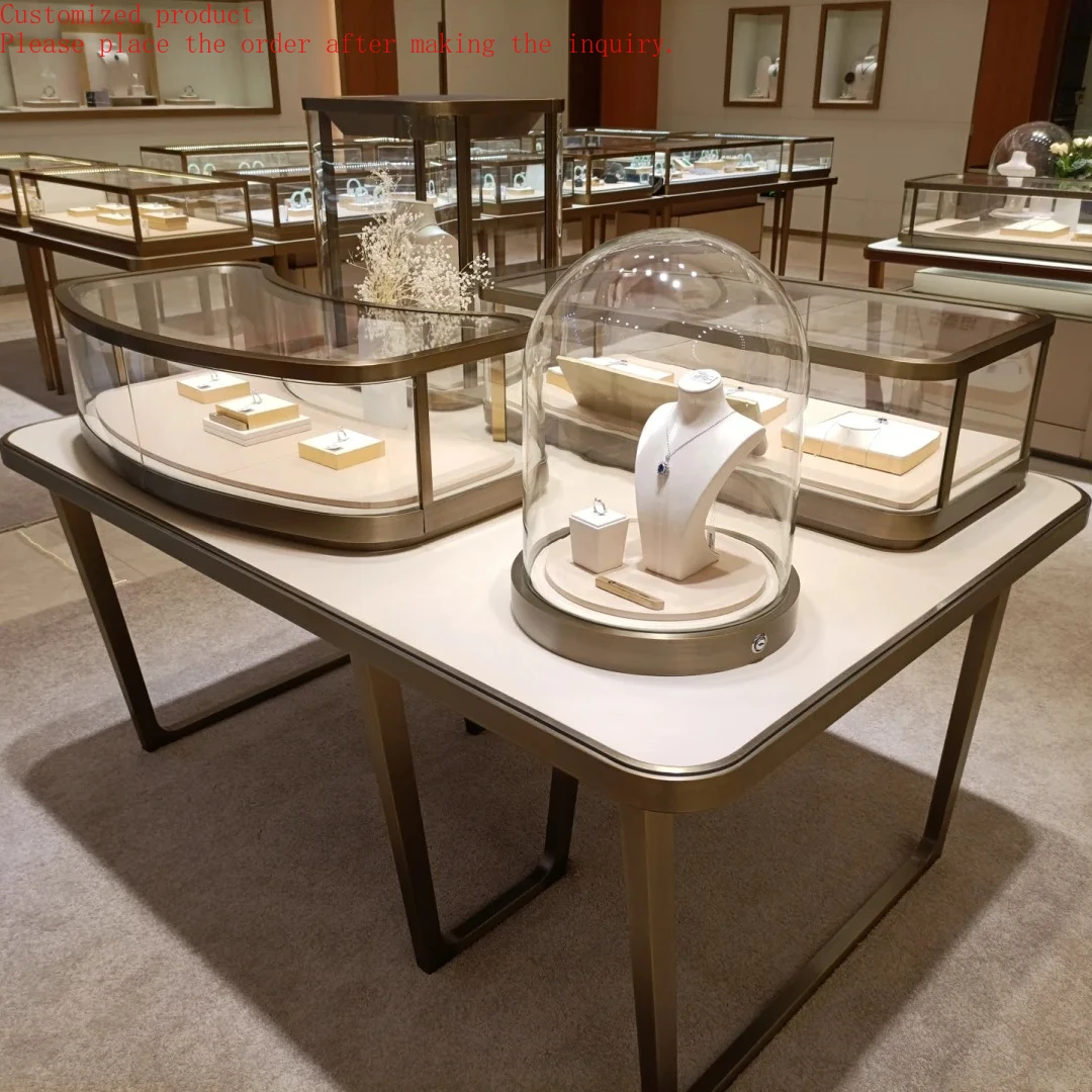 

Jewelry Display showcase Commercial Gold Glass Cases Displays showcase Jewelry Gold Senior Display Cabinet Table Stand