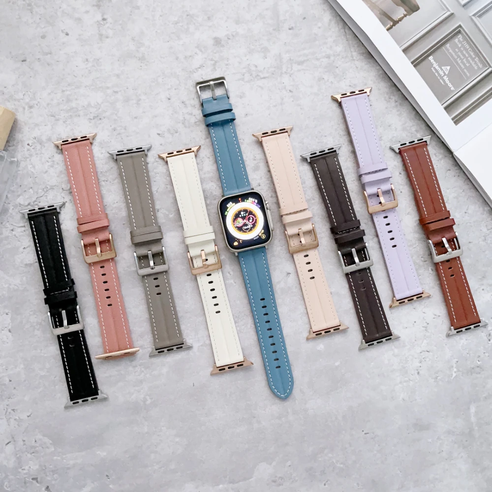 

Leather Strap for Apple Watch 49mm 45mm 41mm 44mm 40mm 42mm 38mm High-end Watchband for iWatch Series Ultra 8 7 6 5 4 3 SE Belt