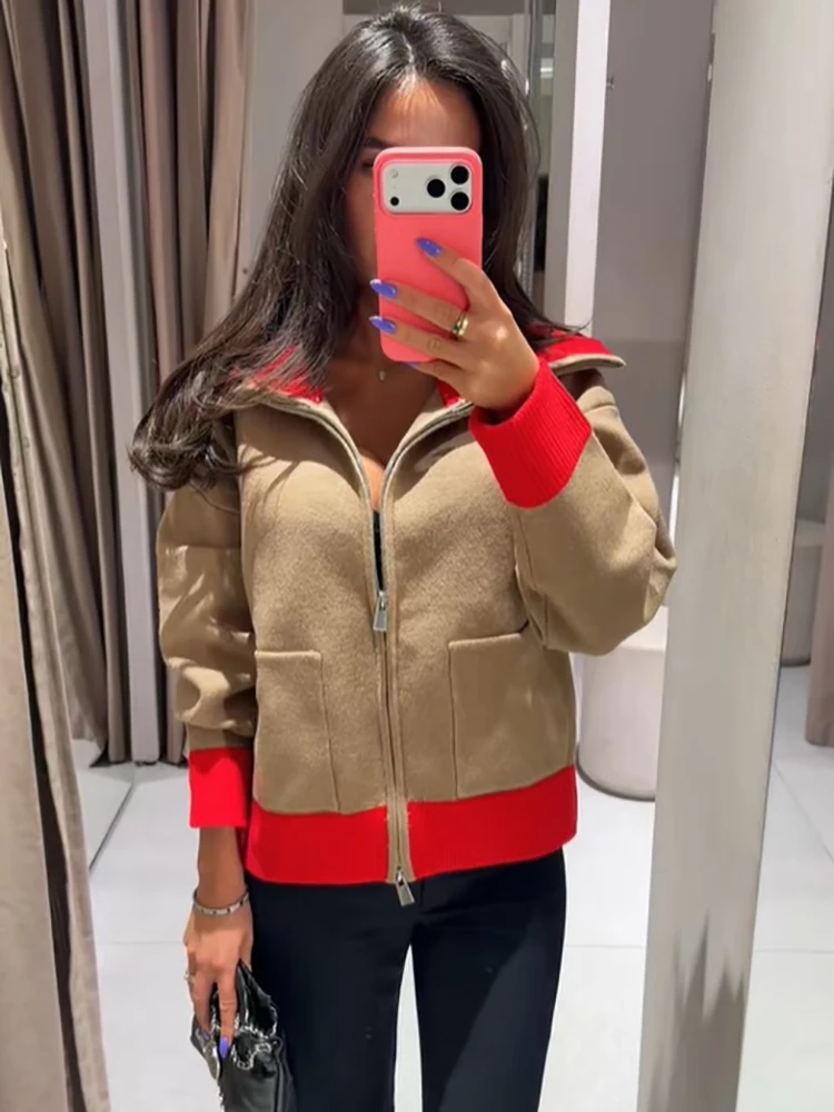 Vibrant Jacket Casual Chic Vintage Stylish Cropped Outerwear Daily Retro Modern Street Women Outfit