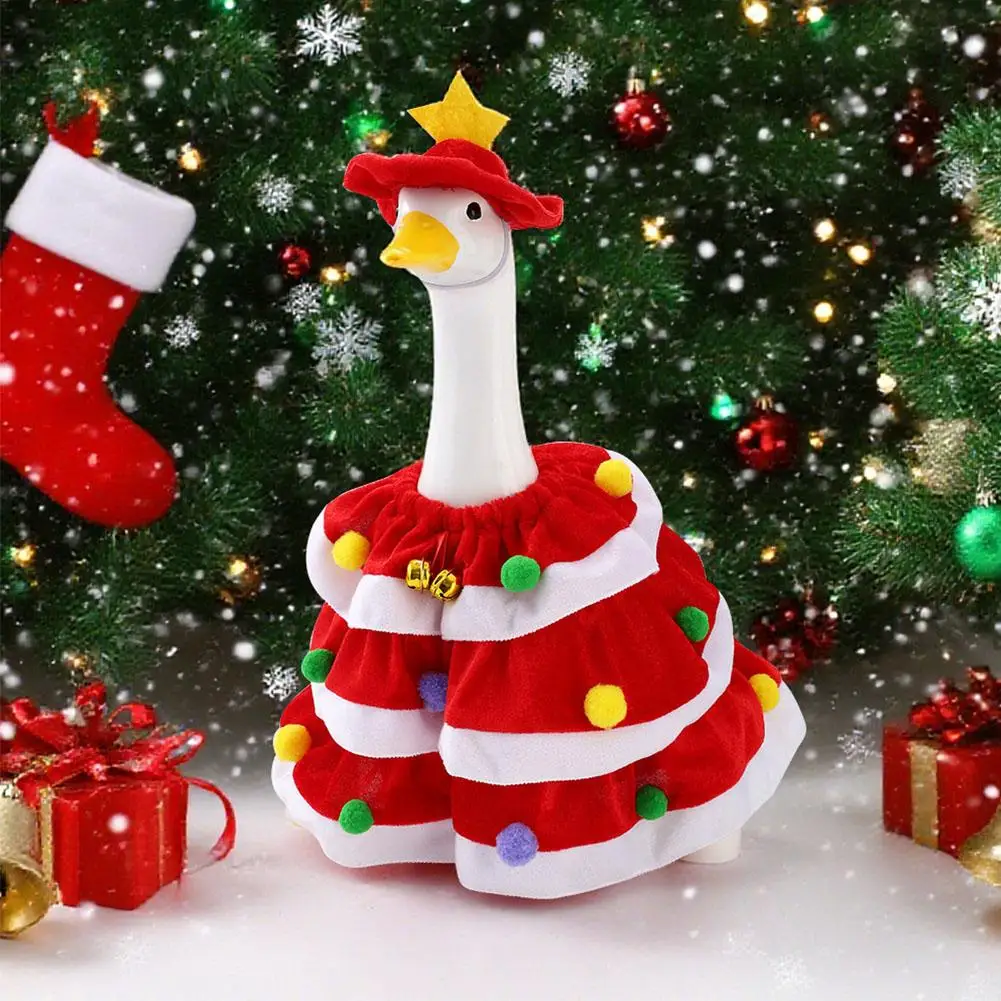 Christmas Goose Outfit Festive Christmas Porch Goose Clothes with Hat Cloak Design Seasonal Goose Outfit for Decor Elastic