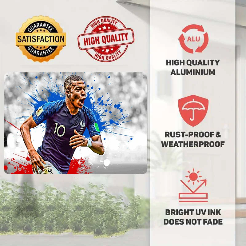 Kylian Mbappé Football Printed Poster Customized Retro Wall Art Vintage Metal Tin Signs for Home Decoration Bedroom Man Cave