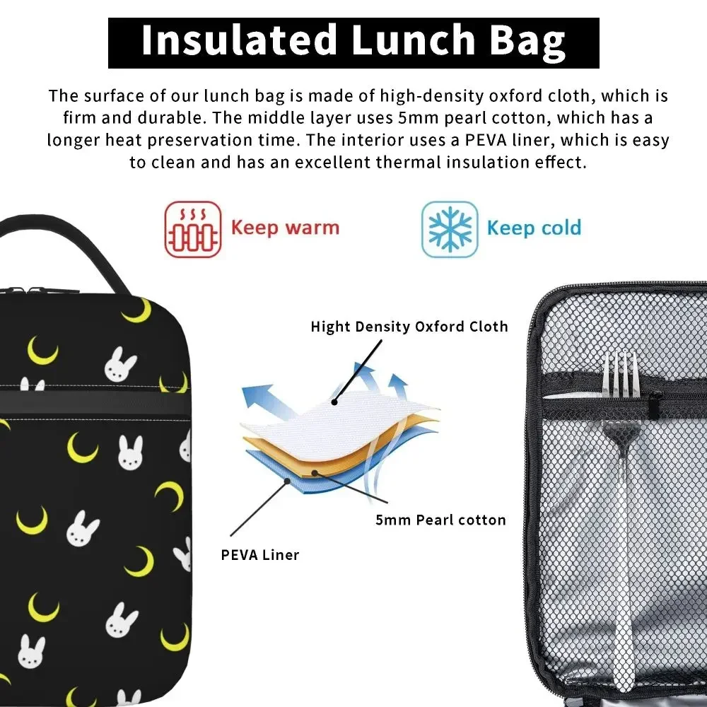 Sailors Moon Anime Insulated Lunch Bag Cooler Bag Reusable Manga Portable Lunch Box Tote Food Handbags Office Travel