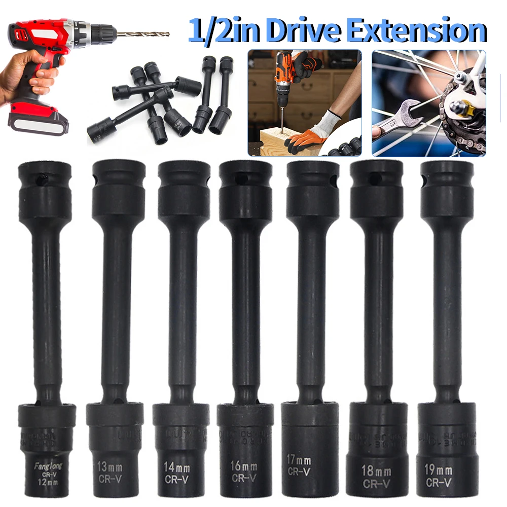 

7 Piece 1/2-Inch Drive Universal Socket Extension Bar 12/13/14/16/17/18/19mm Extension Bar Set Hardened Chrome Vanadium Steel