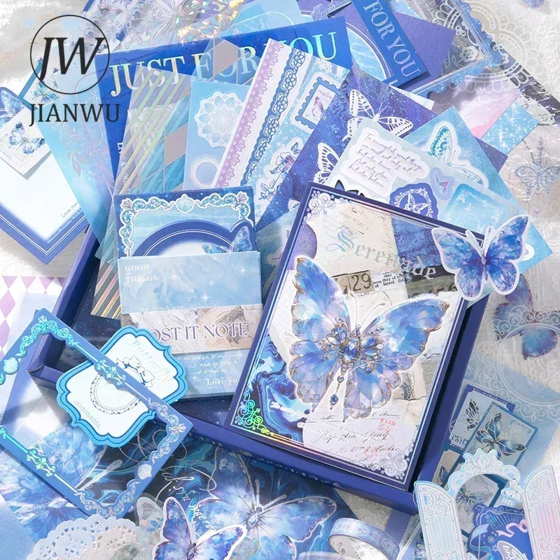 JIANWU Butterfly Illustrated Warm Mail Series Vintage Lace Material Notebook Gift Box Set Creative Journal Collage Stationery