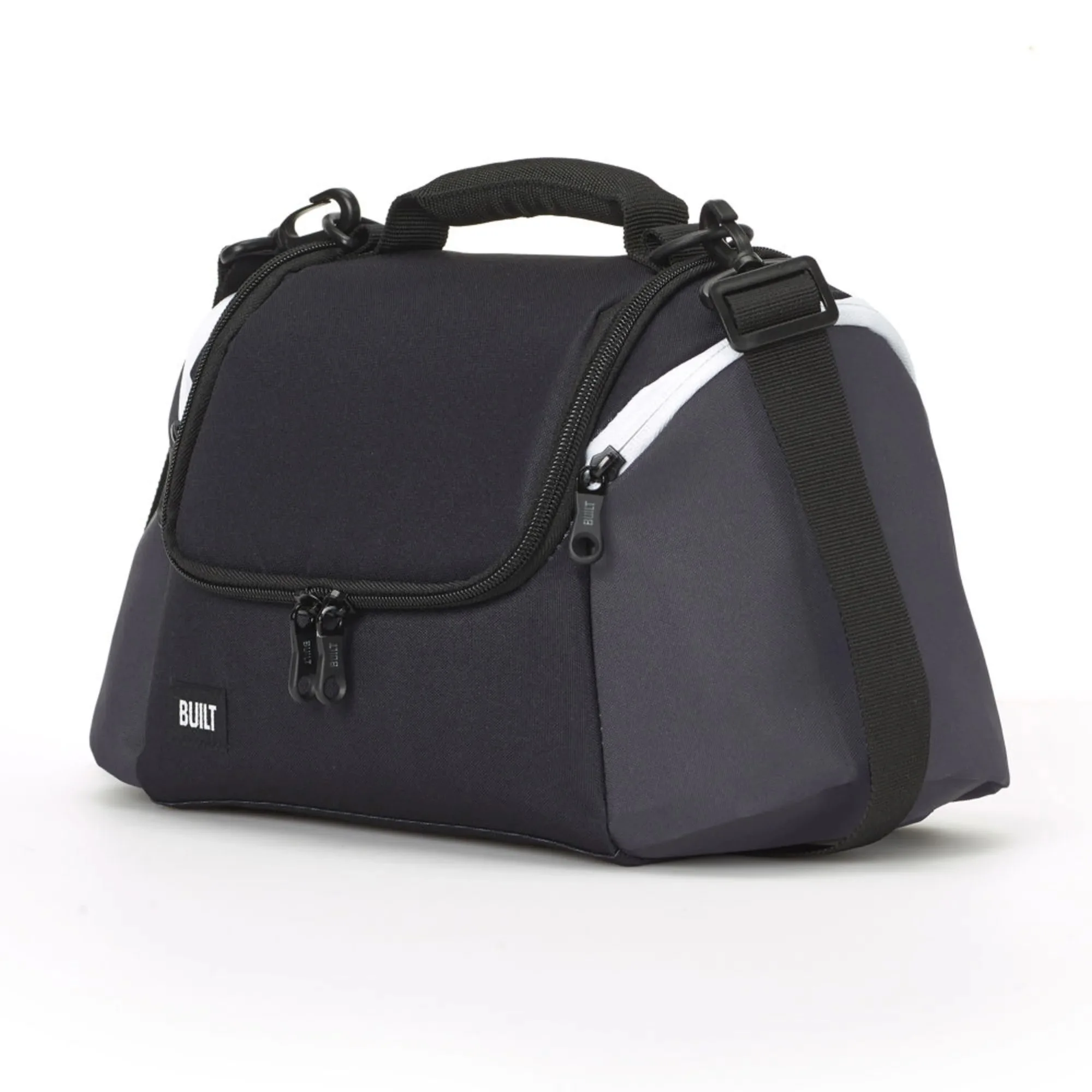 Изолированная сумка для обеда из полиэстера на весь день черного цвета с серыми акцентами