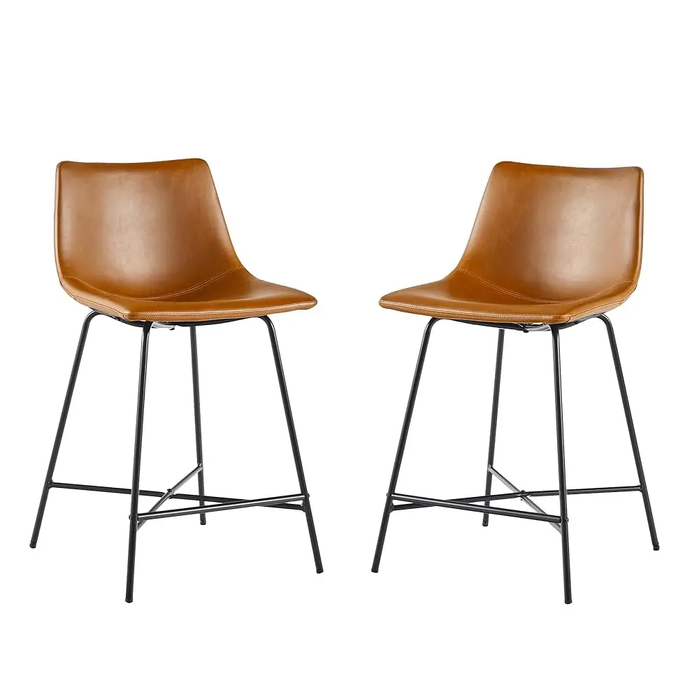 

Xuma Modern Faux Leather Arml Low Ba Counter Stool, Set Of 2, Whiskey Brown