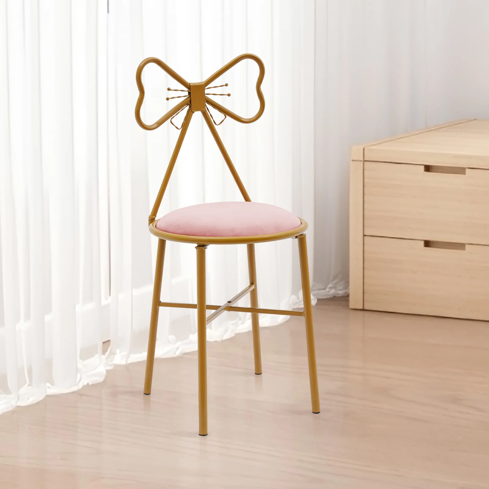 

Pink Metal Butterfly Dressing Chair, Velvet Cushion Metal Frame Chair Makeup Chair Butterfly Backrest Chair