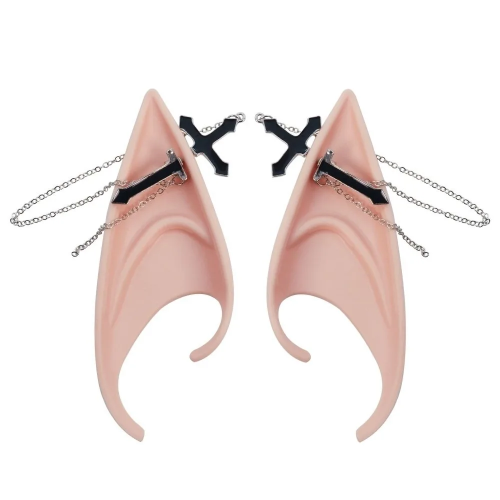 

1pair Fairy Latex Elf Ears with Earring Non-pierced False Ears Women Earrings Cross Ear Cuff Jewelry Role Play