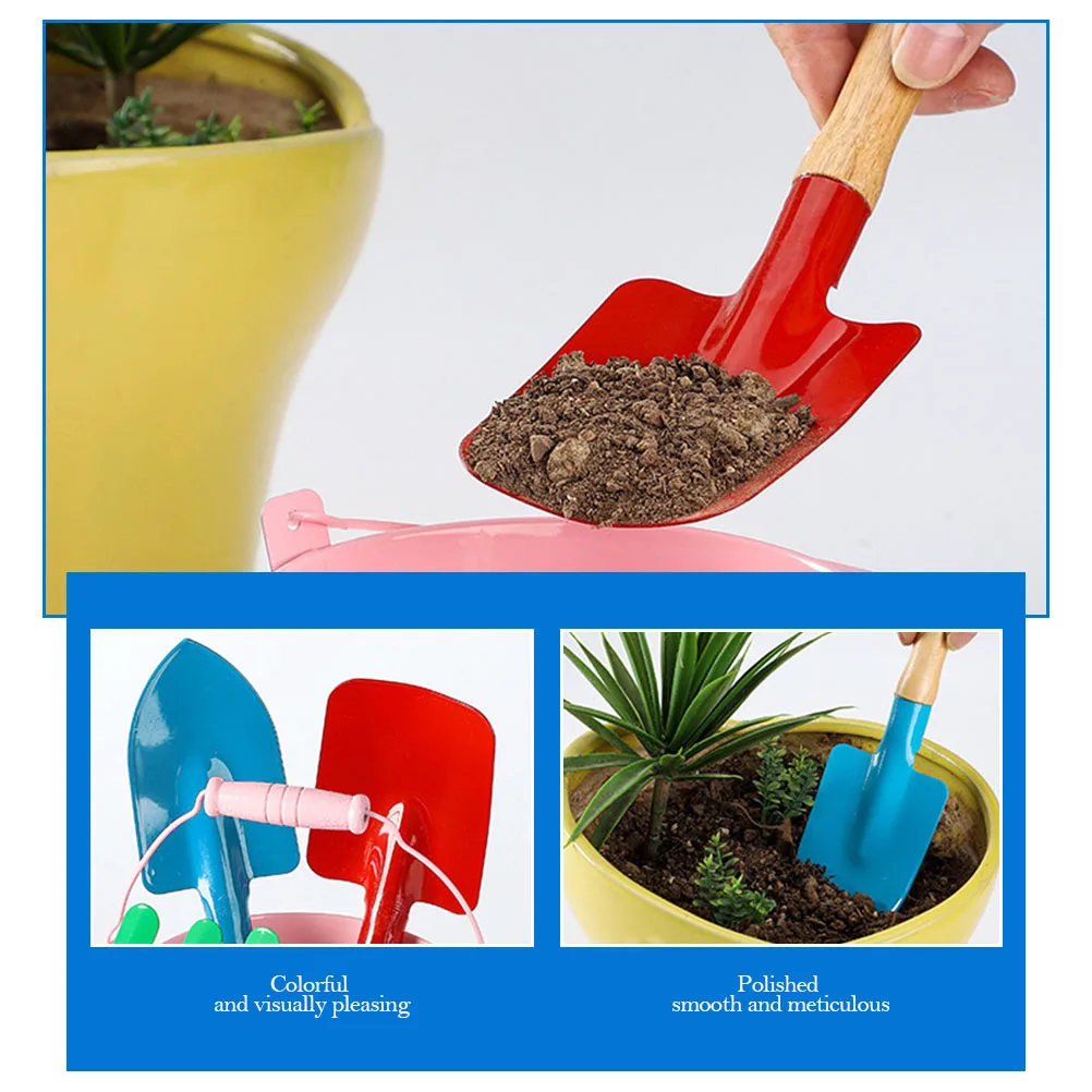 

1 Set Kids Gardening Tools Mini Shovel Rake Hoe Bucket Outdoor Family Play Safe Lightweight Handle Design Children Planting