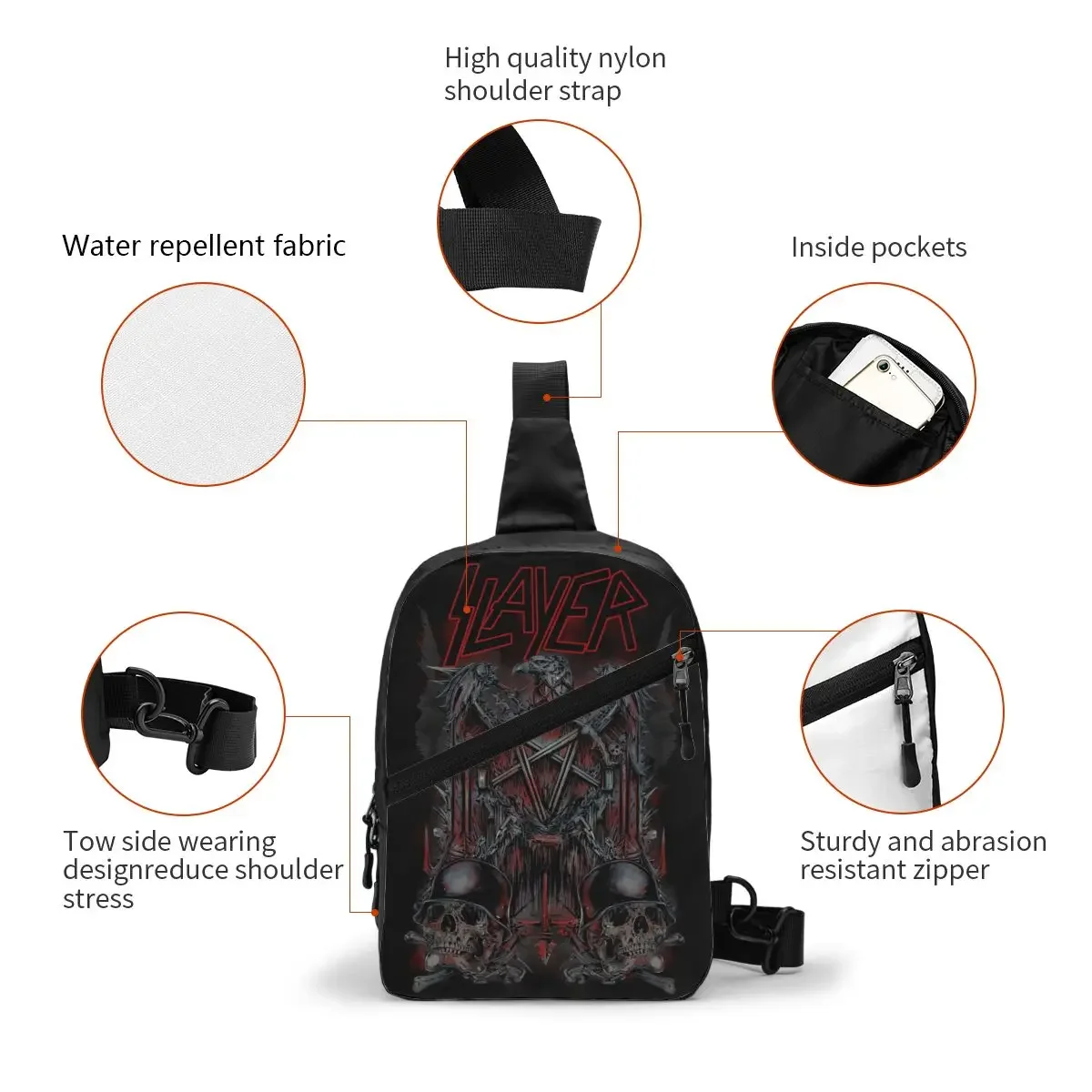 Customized Heavy Rock Band Slayers Sling Bags for Men Cool Shoulder Chest Crossbody Backpack Travel Hiking Daypack