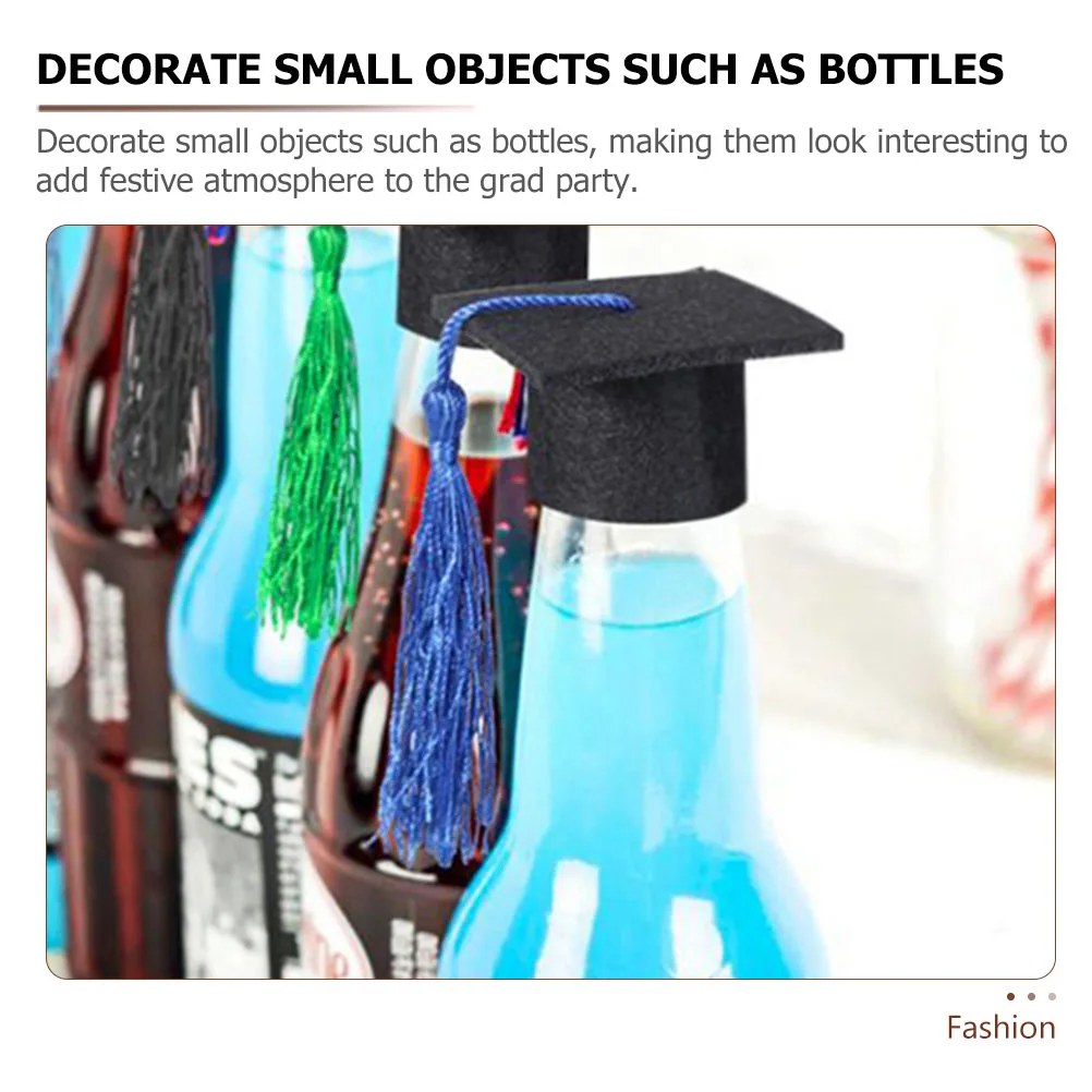 

6 Pcs Mini Graduation Cap Bottle Topper Party Supplies Caps Black Color Mini Tassel Doctor Hat Bottle Decorations