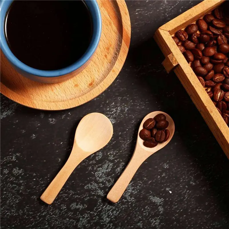 PORK-300 Pieces Small Wooden Spoons Mini Nature Spoons Wood Honey Teaspoon Cooking Condiments Spoons For Kitchen(Light Brown)