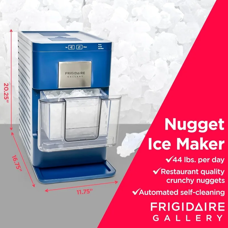 FRIGIDAIRE Máquina de hielo masticable crujiente para encimera, 44 libras por día, autolimpieza automática, 2,0 generación, azul marino